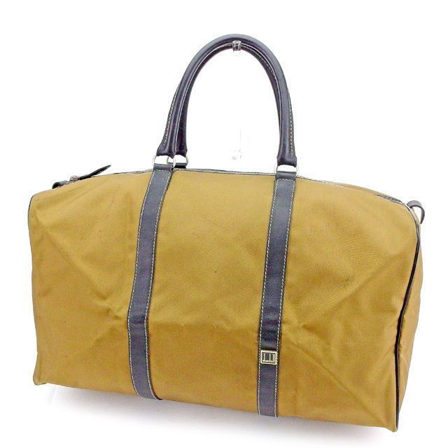 ダンヒル ボストンバッグ ハンドバッグ 旅行用 ロゴ ライトブラウン×ダークブラウン ナイロン×レザー Dunhill バック 収納 旅行 バッグ  T1551