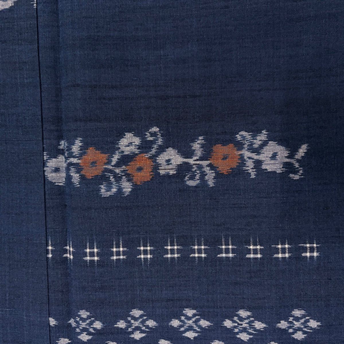 紬 身丈154cm 裄丈62cm S 袷 かなさだ紬 草花 菱 藍色 正絹 秀品