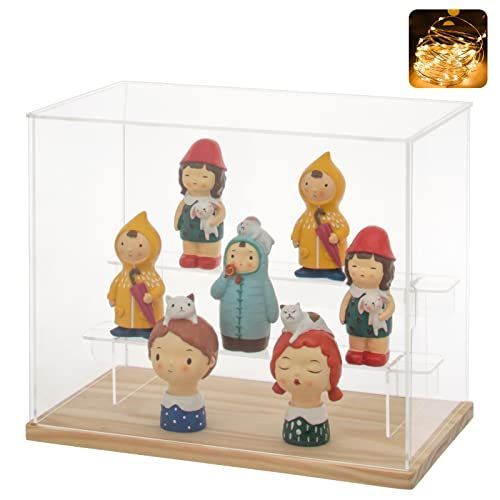 GieniG フィギュアケース アクリル製 ディスプレイケース コレクションケース 組み立て 簡単 防汚れ 手袋 クリーニング クロス付き アクリルケース お手入れ方法 説明書 木色， 3階式 30*16.5*24c