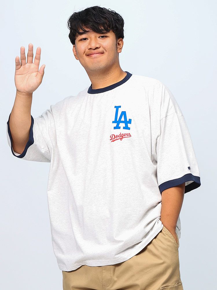 MLB メジャーリーグベースボール 半袖 Tシャツ 大きいサイズ メンズ 綿 チームロゴ  4L 5L 6L LA NY SOX ドジャース 大谷翔平 カットソー オーバーシルエット アイボリー