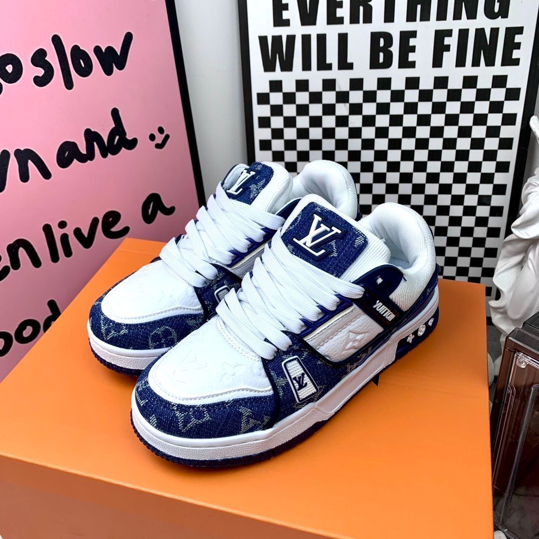 Louis Vuitton デニム スニーカー LOUIS VUITTON Trainer デニムレザーカジュアルロートップ