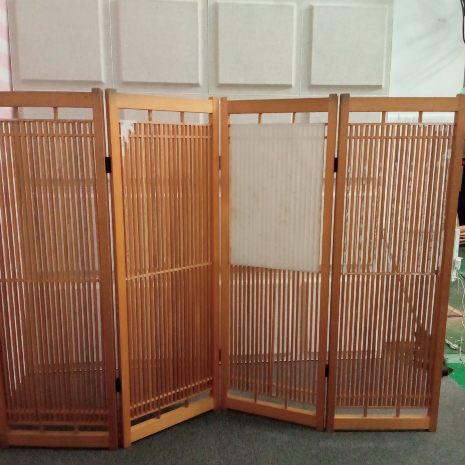 昭和 衝立 障子 レトロ パーテーション 間仕切り 和家具 ◯ 昭和レトロ 障子 木製 4連 パーテーション 間仕切り 仕切り 衝立
