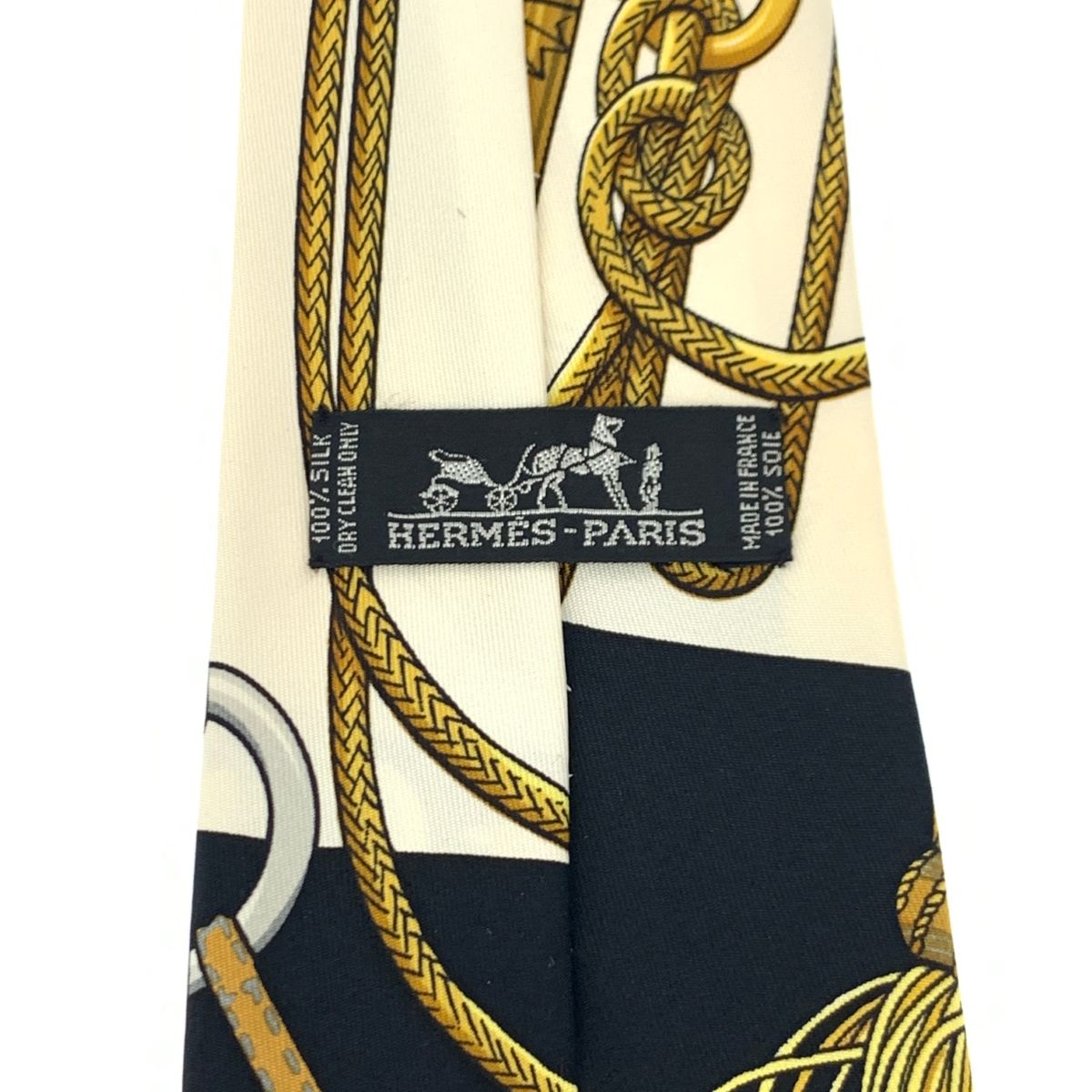 美品 HERMES エルメス ネクタイ ブラック スカーフ柄 シルク100