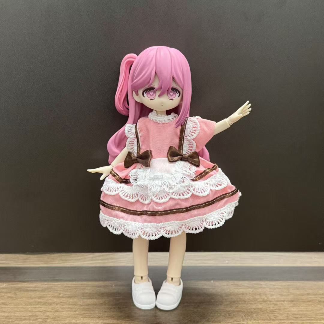 刺繍とリボン刺繍のワンピース୨୧大人サイズ　ドール服　アウトフィット OB11ドール服 1/8 BJDドール服 1/12 ワンピース ピンク レース