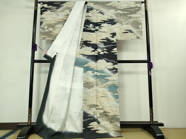 平和屋本店 上 染織の名門 しょうざん 生紬 訪問着 渡橋風景松文 金彩 DZAB1308kh5