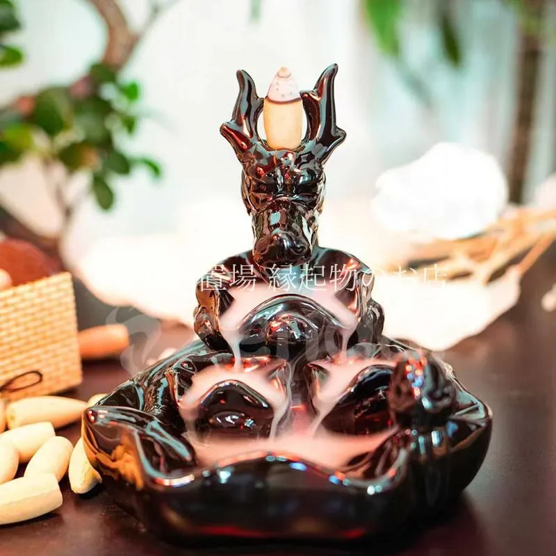 縁起物 龍 陶器 リラクゼーション 香炉 龍 ドラゴン 竜 風水 倒流香炉