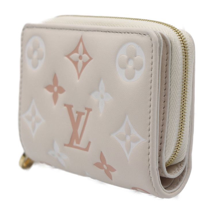 LOUIS VUITTON ルイ ヴィトン ポルトフォイユ ルー 二つ折り財布 M82291 ラムレザー ベージュ系 ピンク系 ゴールド金具 モノグラム  ラウンドファスナー ビトン 【本物保証】 - メルカリ