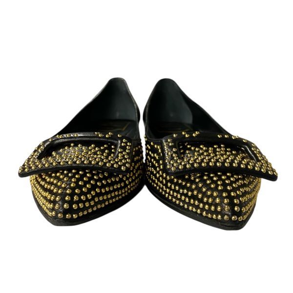 ロジェヴィヴィエ ROGER VIVIER ゴメッティーヌバレリーナシューズ フラットシューズ スタッズ 黒 レザー 34 21cm レディース 5E018