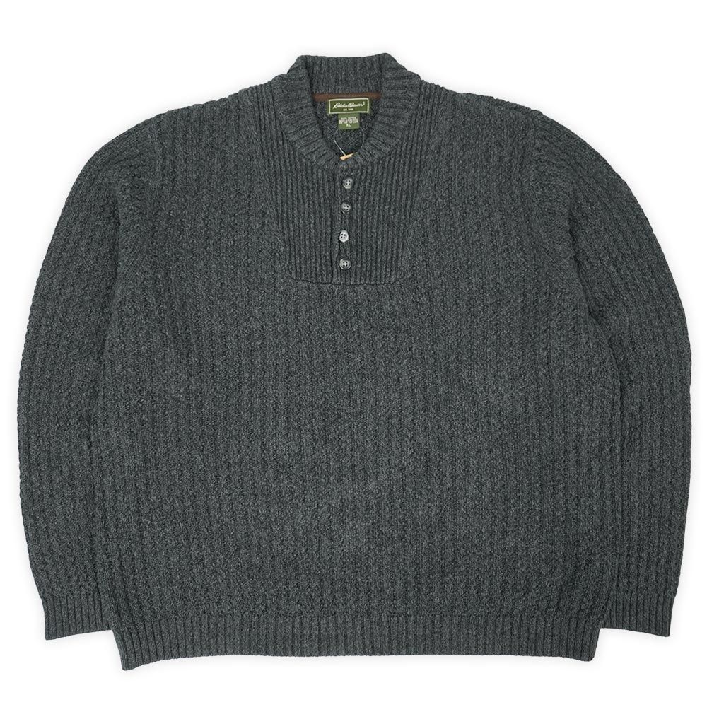 エディーバウアー Eddie Bauer 00s 2000年代 コットン ジープニット ヘンリーネック 旧タグ 無地 定番 USA ヴィンテージ アメリカ 古着 メンズ ニット・セーター チャコールグレー XL【中古】