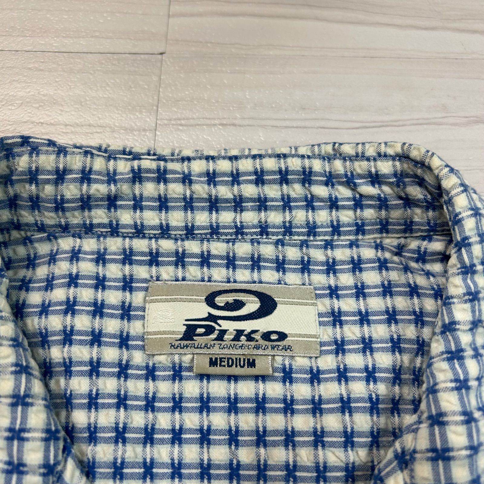 【PIKO】 90s ピコ シアサッカー 半袖シャツ オープンカラーシャツ 刺繍 PIKO】 90s ピコ シアサッカー 半袖シャツ オープンカラーシャツ
