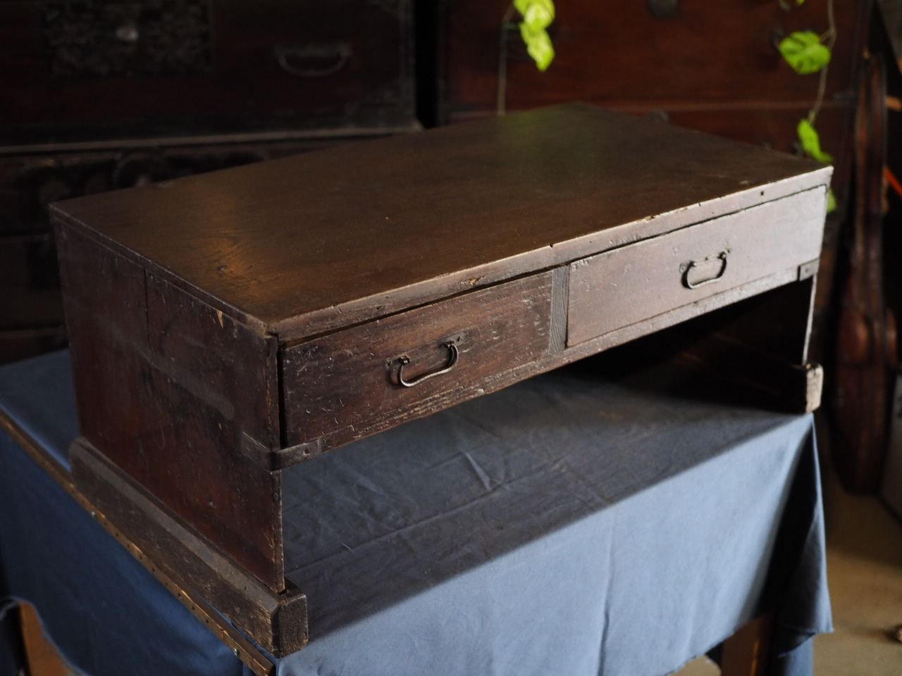 天板欅材アンティーク書斎机 明治時代 古録展 送料無料 品番F4505