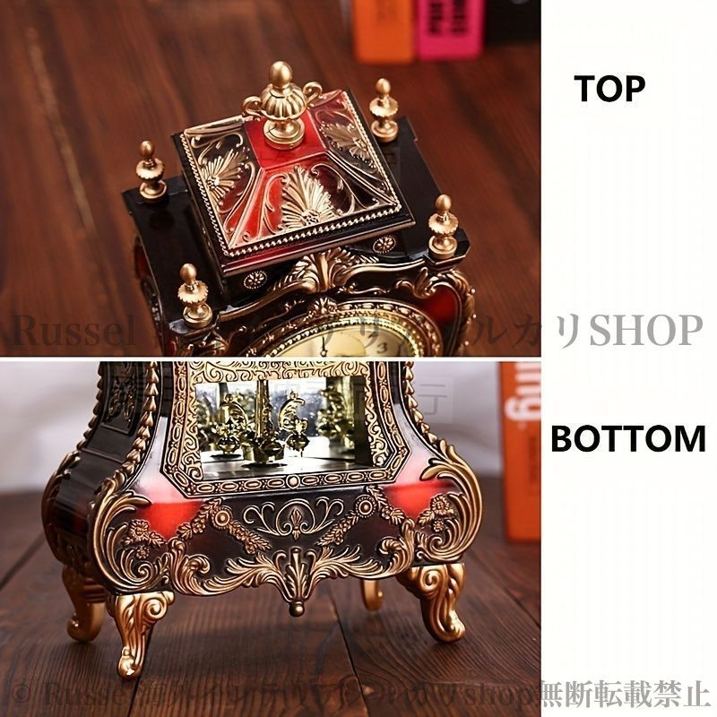 置き時計 ヨーロッパ アンティーク アナログ 音楽アラーム メロディーチャイム 静音 リビング ダイニング インテリア 装飾品 単三電池 4-7