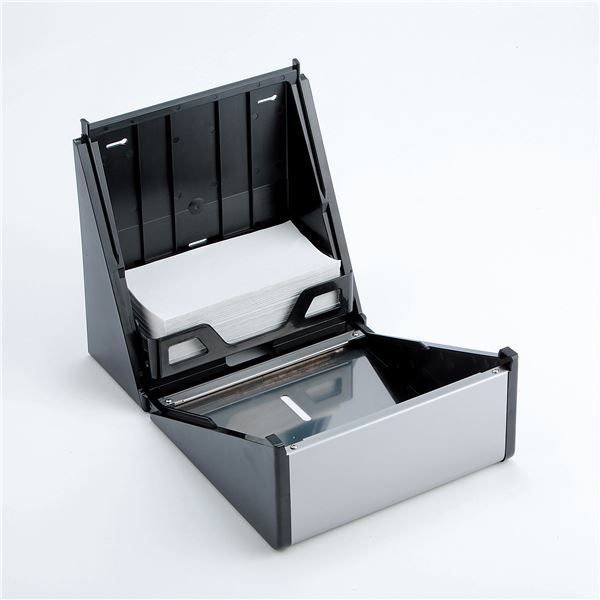 ステンレス製 ペーパータオルホルダー Lサイズ ブラック 小判 中判紙タオル対応 大容量 小窓付き 〔店舗 オフィス 施設〕