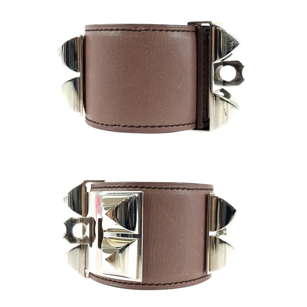 美品 HERMES エルメス コリエドシアン ピンクブラウン シルバー金具 