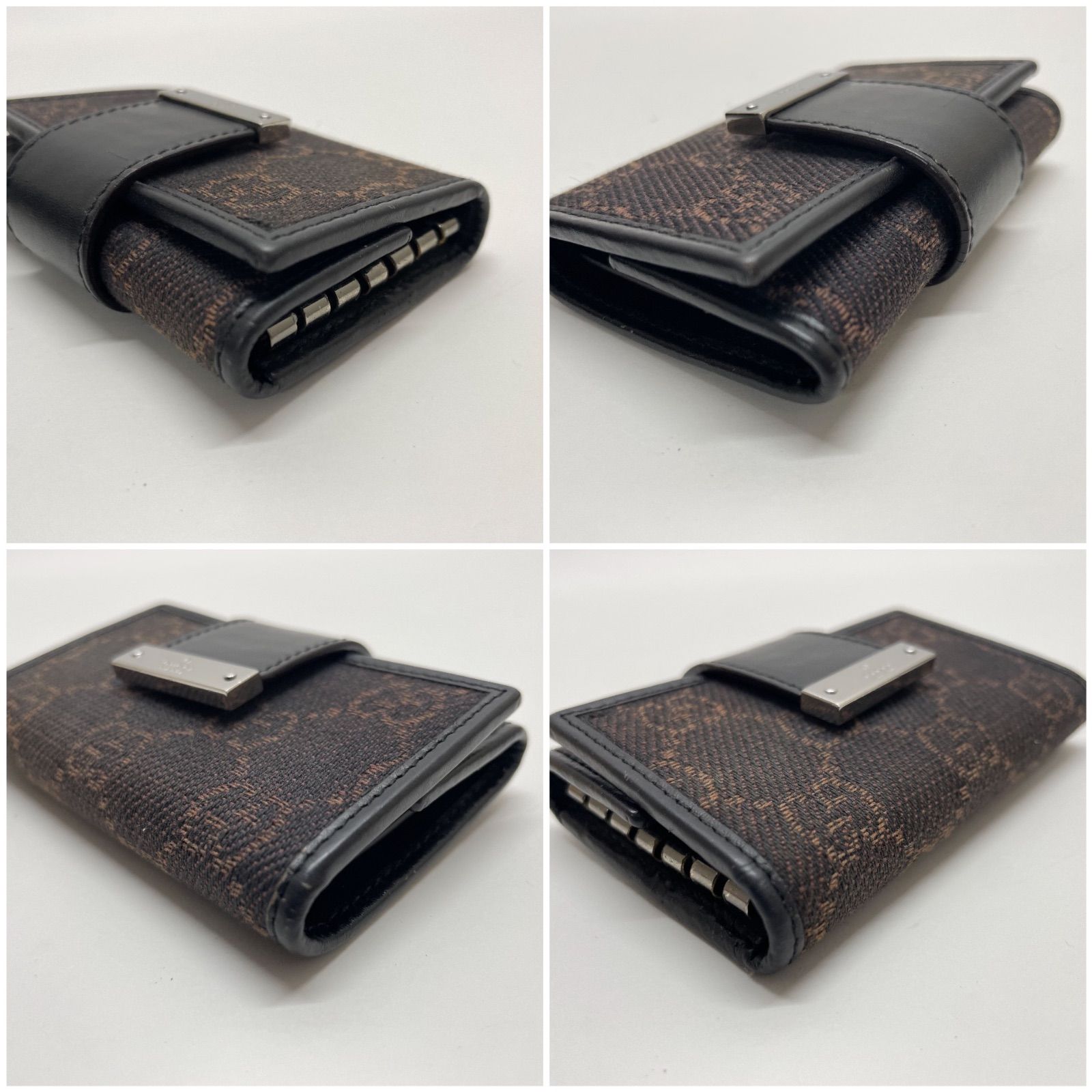 GUCCI グッチ　キーケース ダブルG バイカラー キーケースブラック レザー＆GGスプリーム