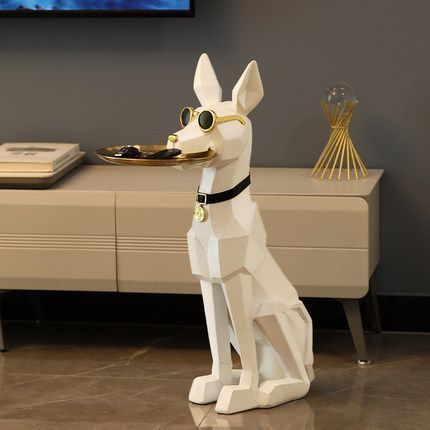 サイドテーブル オブジェ ドーベルマン ホワイト 白 卓上 テーブル