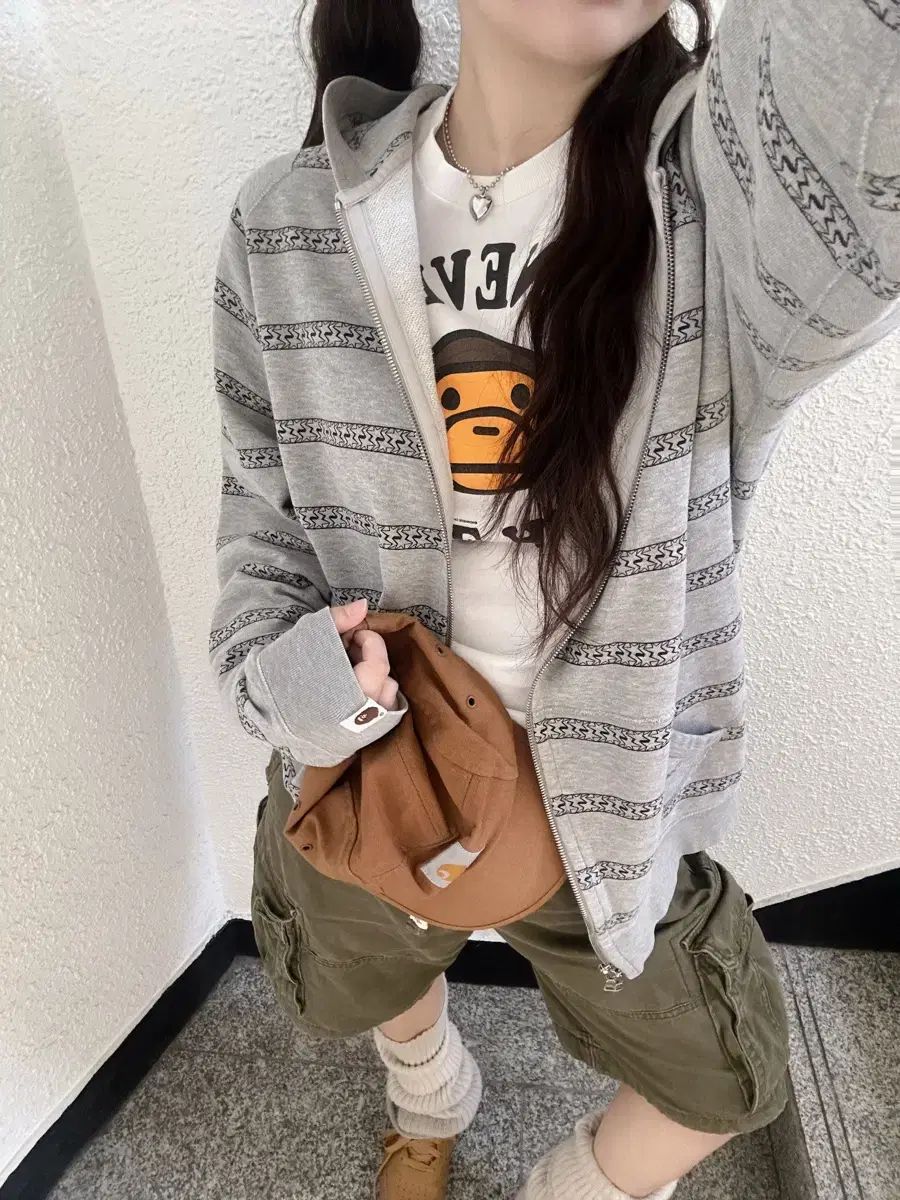 A BATHING APE アベイシングエイプ メランジュグレー スター ストライプ フード付き ジップアップパーカー