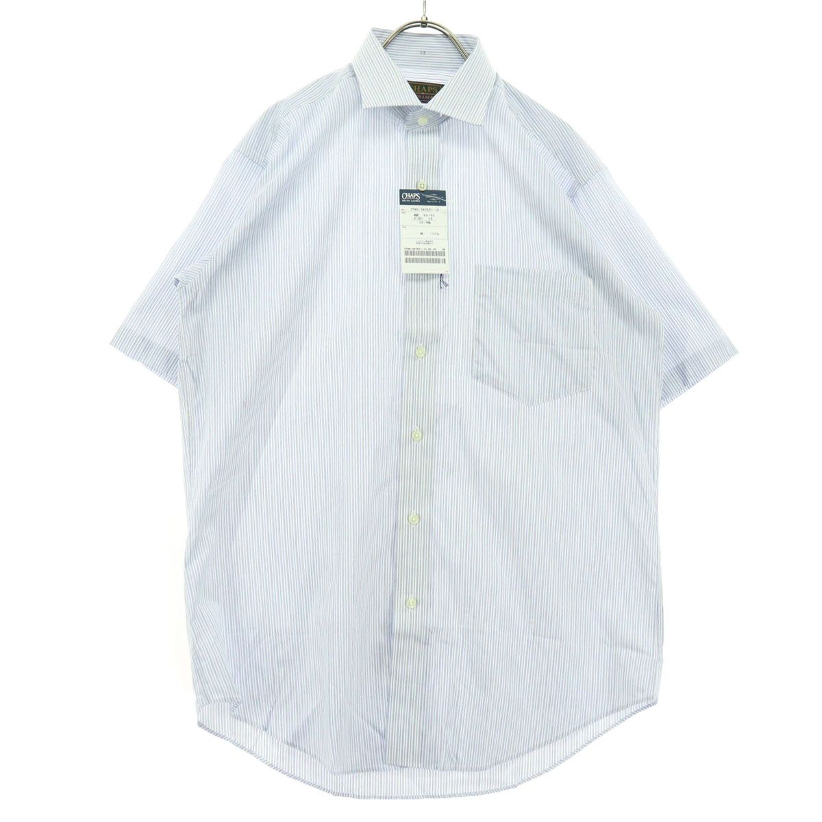 未使用 CHAPS RALPH LAUREN チャップスラルフローレン ストライプ柄 半袖 コットンシャツ 38 ブルー系 メンズ 古着