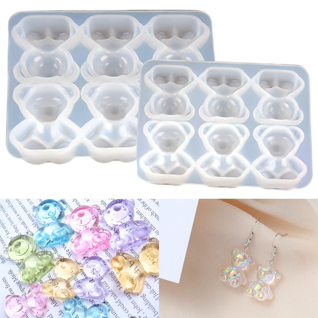 新品 I'm so happy シリコンモールド クマ レジン くま 型 ミニ 熊 動物 立体 uvレジン キーホルダー 2個セット