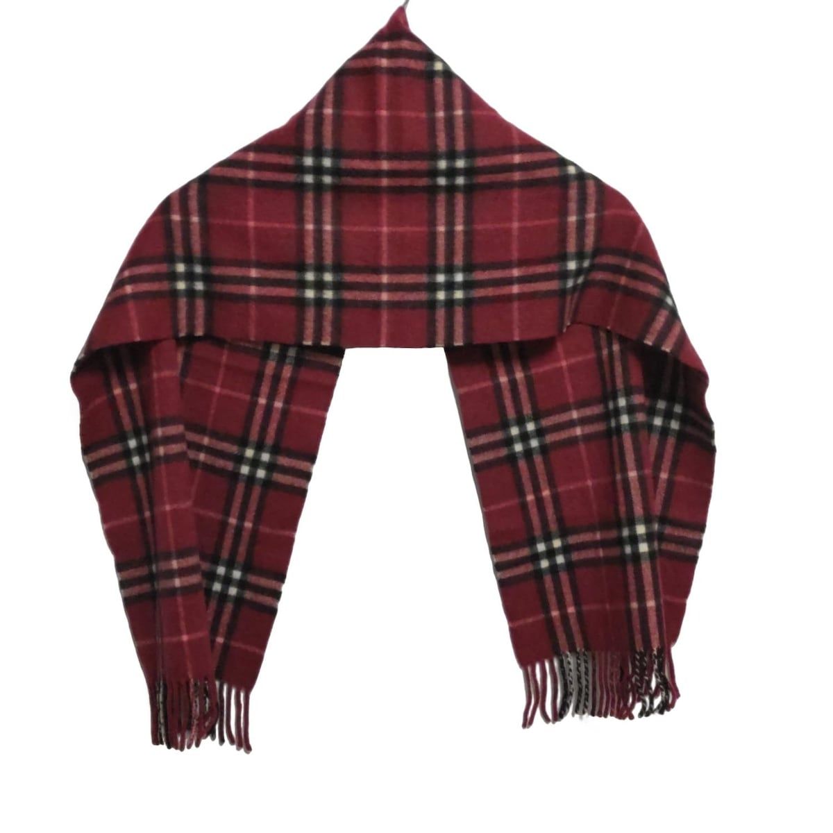 Burberry LONDON バーバリーロンドン マフラー - レッド×ボルドー チェック柄 カシミヤ