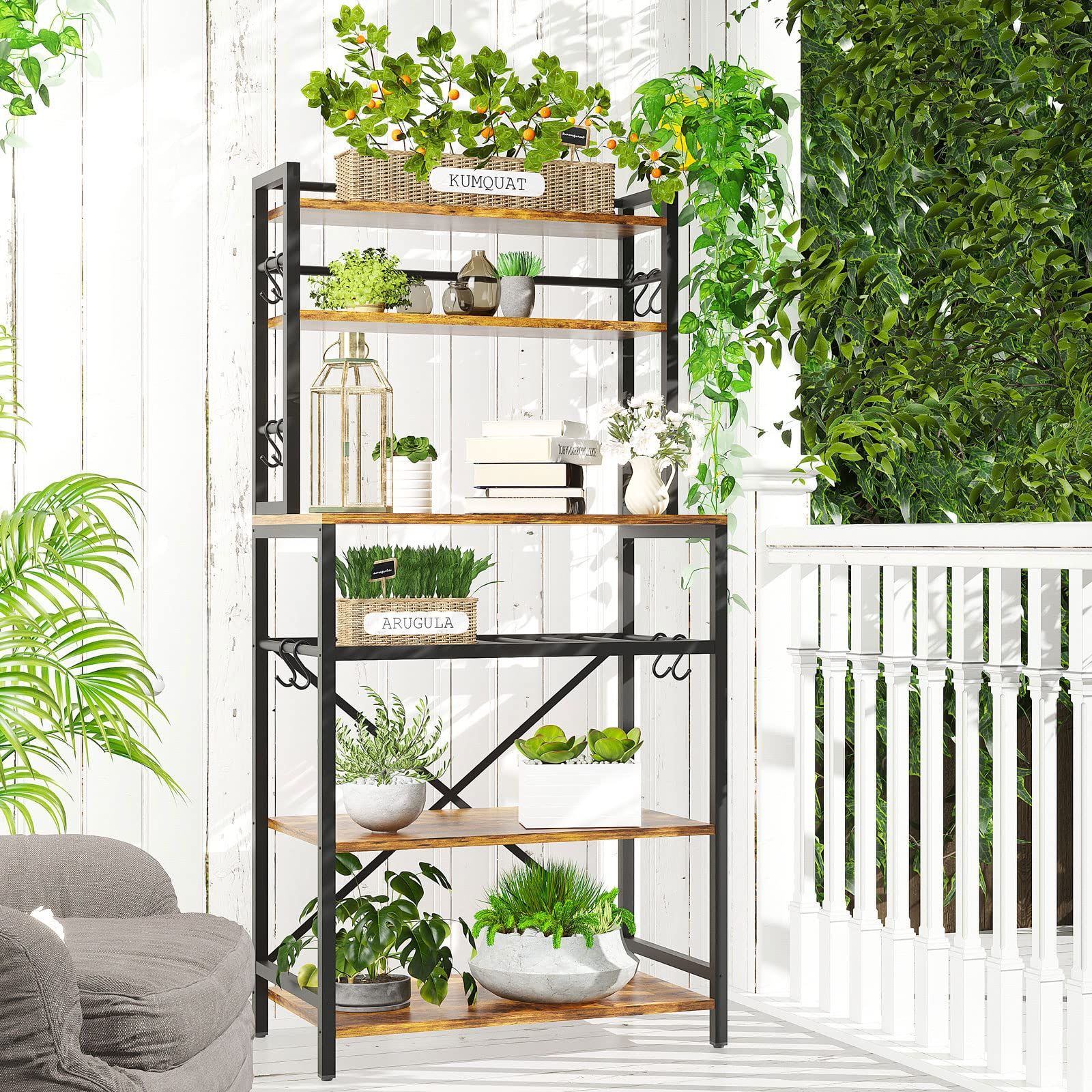 工業用コーヒー バー 大型レンジ対応 ステーション 6層 調節 なワイン ホルダーと12個Ｓ字ラックを付き レンジ台レンジボード 幅58×奥行39×高さ144cm 茶色 YMYNY JPHBR003H NEXPOTALLINN_EU