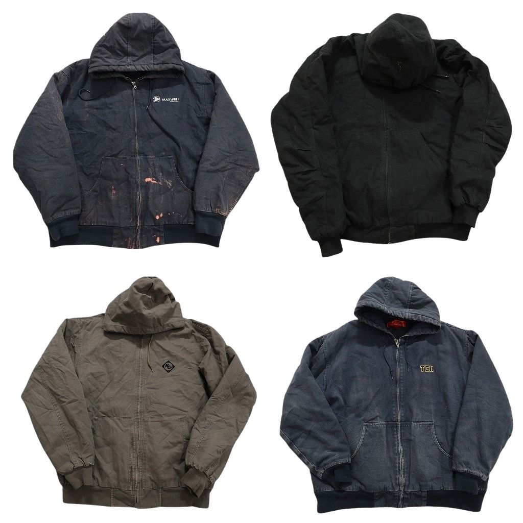 古着卸 まとめ売り ダック地 アクティブ型 ジャケット 4枚セット (メンズ XL ) 刺 フェード フーディー 企業  古着 NC2046