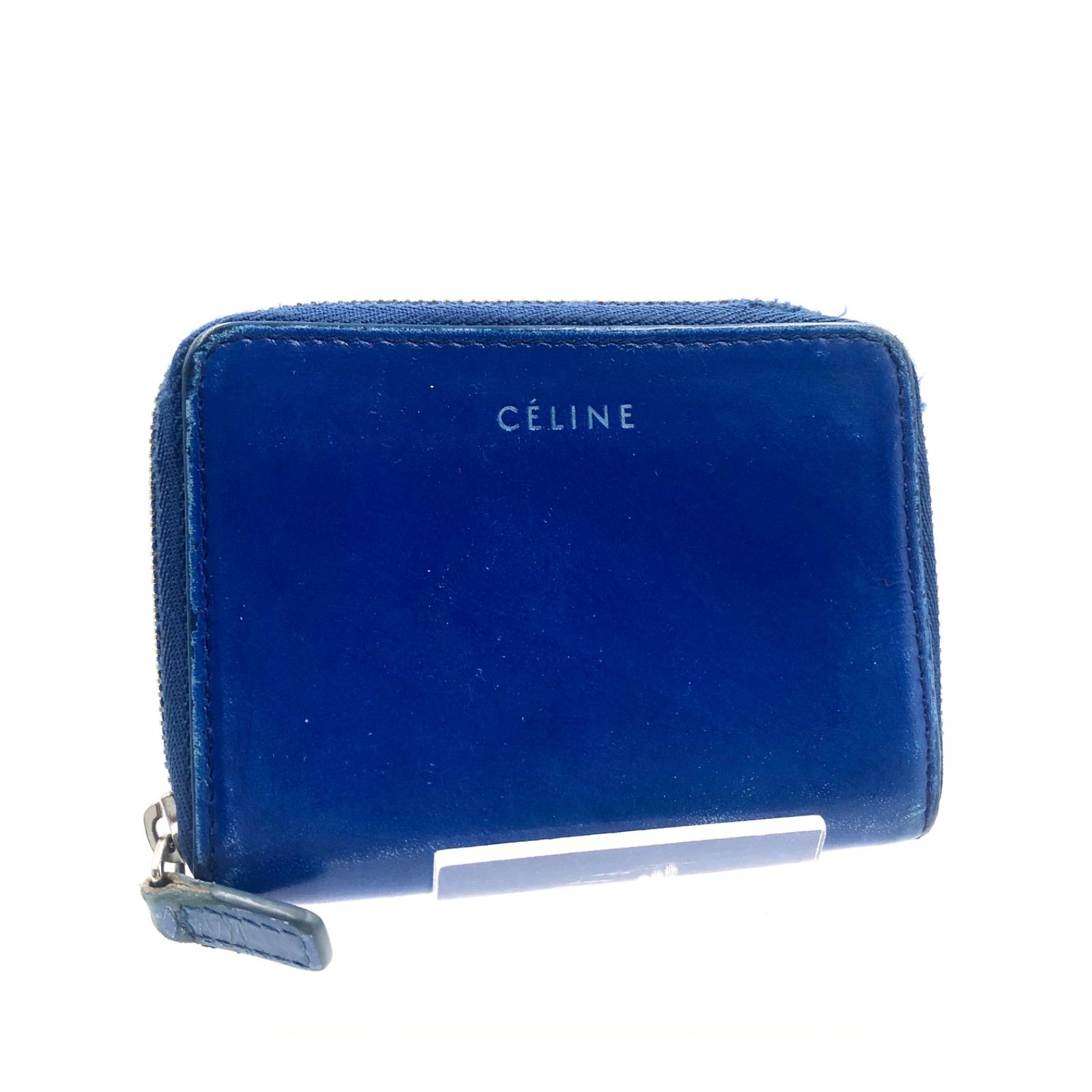 CELINE  セリーヌ　フィービー期　ジップアラウンド　コインケース　カードケース　レザー　本革　イタリア製　ブルー　シルバー金具　メンズ
