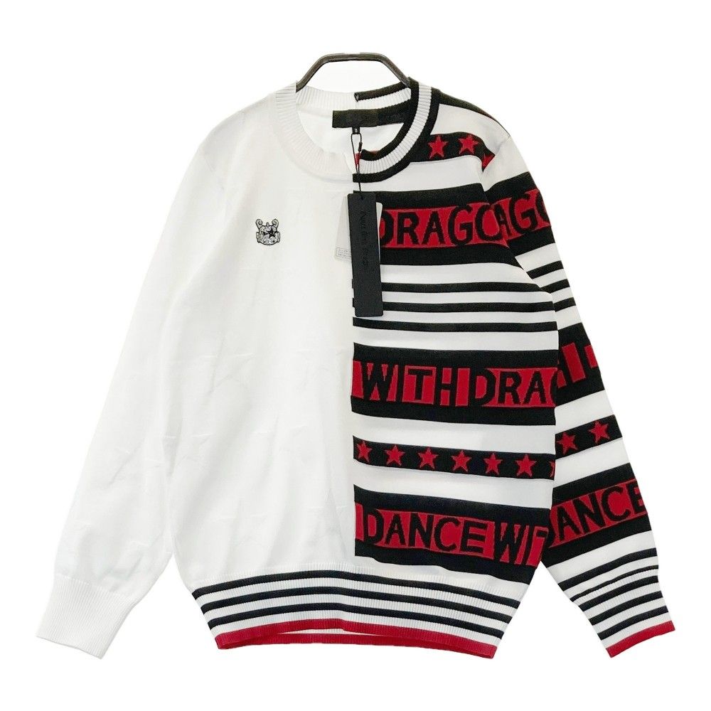 サイズ 2 DANCE WITH DRAGON ダンスウィズドラゴン ニットセーター チビドラ 星 ロゴ総柄 ホワイト系 240101442926 ゴルフウェア レディース ストスト