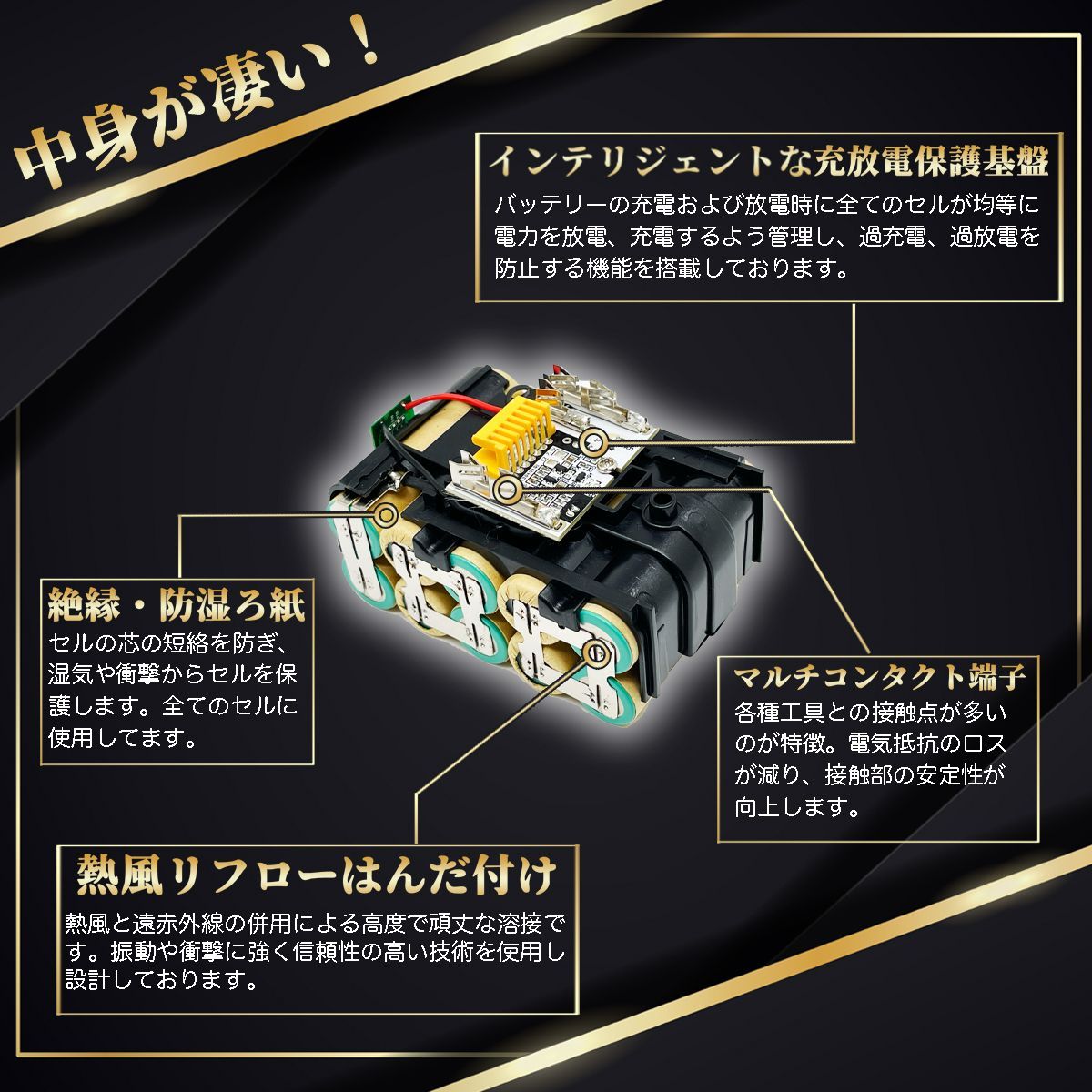 [保証付き]マキタ(Makita) BL1460B 14.4V 6.0Ah(6000mAh) 2個 LiBatter製互換バッテリー 残量表示付き(YG) BL1430B BL1440B BL1450B 限定価格1年保証 マキタ 14.4V 互換バッテリー ２個