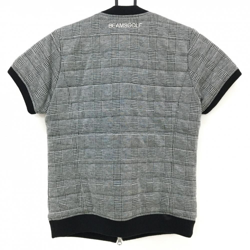 超 ビームスゴルフ 半袖中綿ジャケット 黒×ライトグレー グレンチェック 蓄熱裏地 レディース S ゴルフウェア BEAMS GOLF