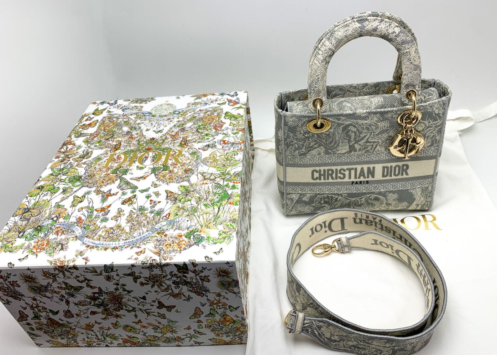 DIOR ディオール グレー系 Lady D-Lite バッグ ミディアム レディD  