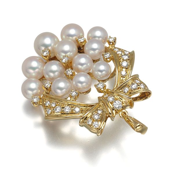 6/美品 ミキモト K18 真珠 パール約4.6㎜珠 ダイヤ ペンダントトップ MIKIMOTO - ミキモト ペンダントトップ パール 真珠 4.4-6.2mm