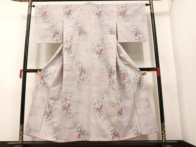 平和屋着物○本場小千谷紬 草花文 正絹 逸品 AAAZ5093ph 平和屋