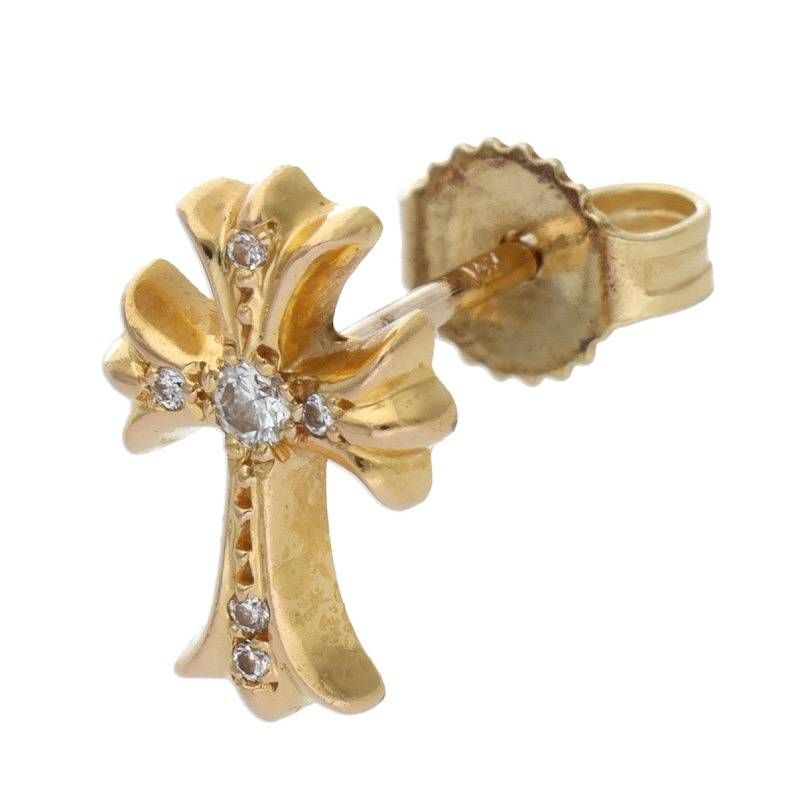 クロムハーツ 22K CH CRS 2 FAT P|DIA|CHクロスファットスタッド PAVEダイヤ|ゴールドピアス メンズ