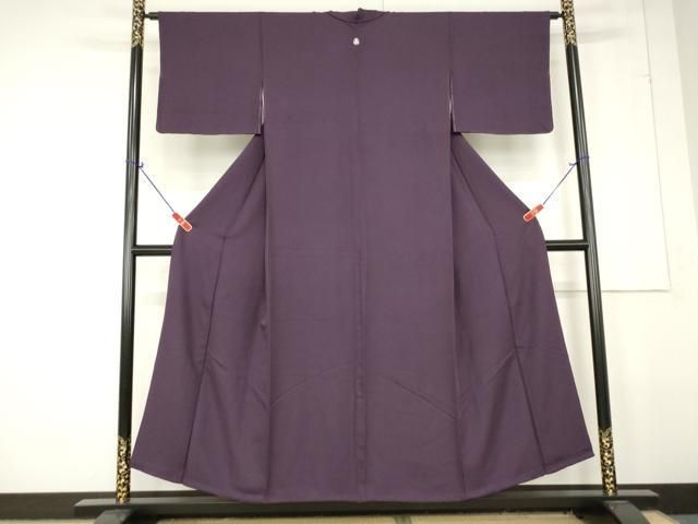 平和屋着物▽上質な色無地 単衣 南天地紋 滅紫色 正絹