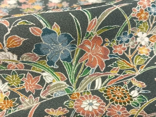 平和屋着物○上質な小紋 型染め 草花文 黒地 正絹 逸品 未使用