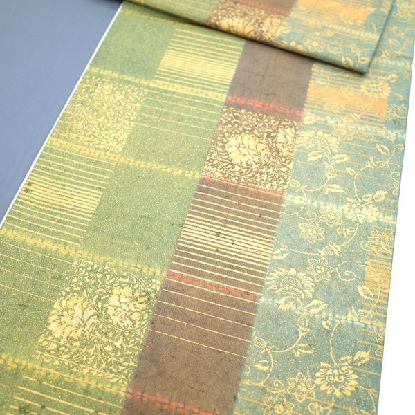 中古】すごい値！袋帯 本場牛首紬 石川県指定無形文化財 絞り 金彩 全  