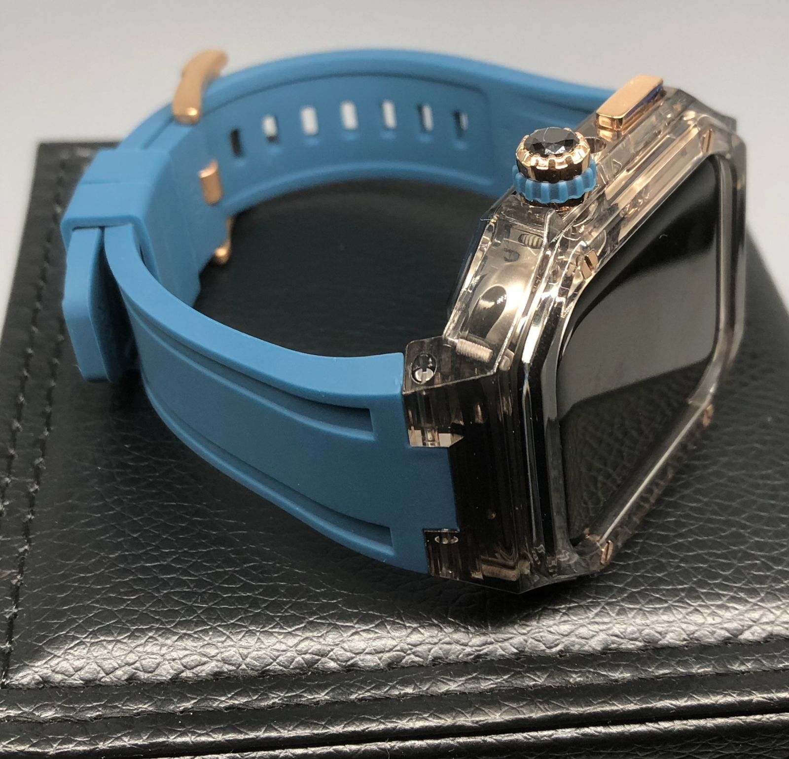 GimelZayin zc rg ブラッククリア　インディコ★アップルウォッチ ラバーベルト カバー クリア ケース 40mm 41mm 44mm 45mm 46mm 49mm メンズ レディース　4スクリュー Apple Watch バンド