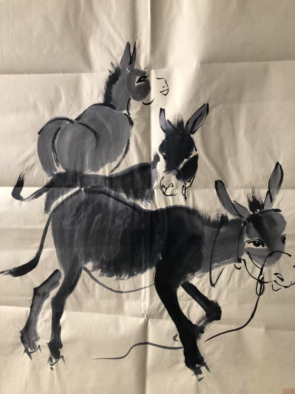中国古美術.黃胄款.驢.純手描き作品.三尺画芯.中国名人書画.書道