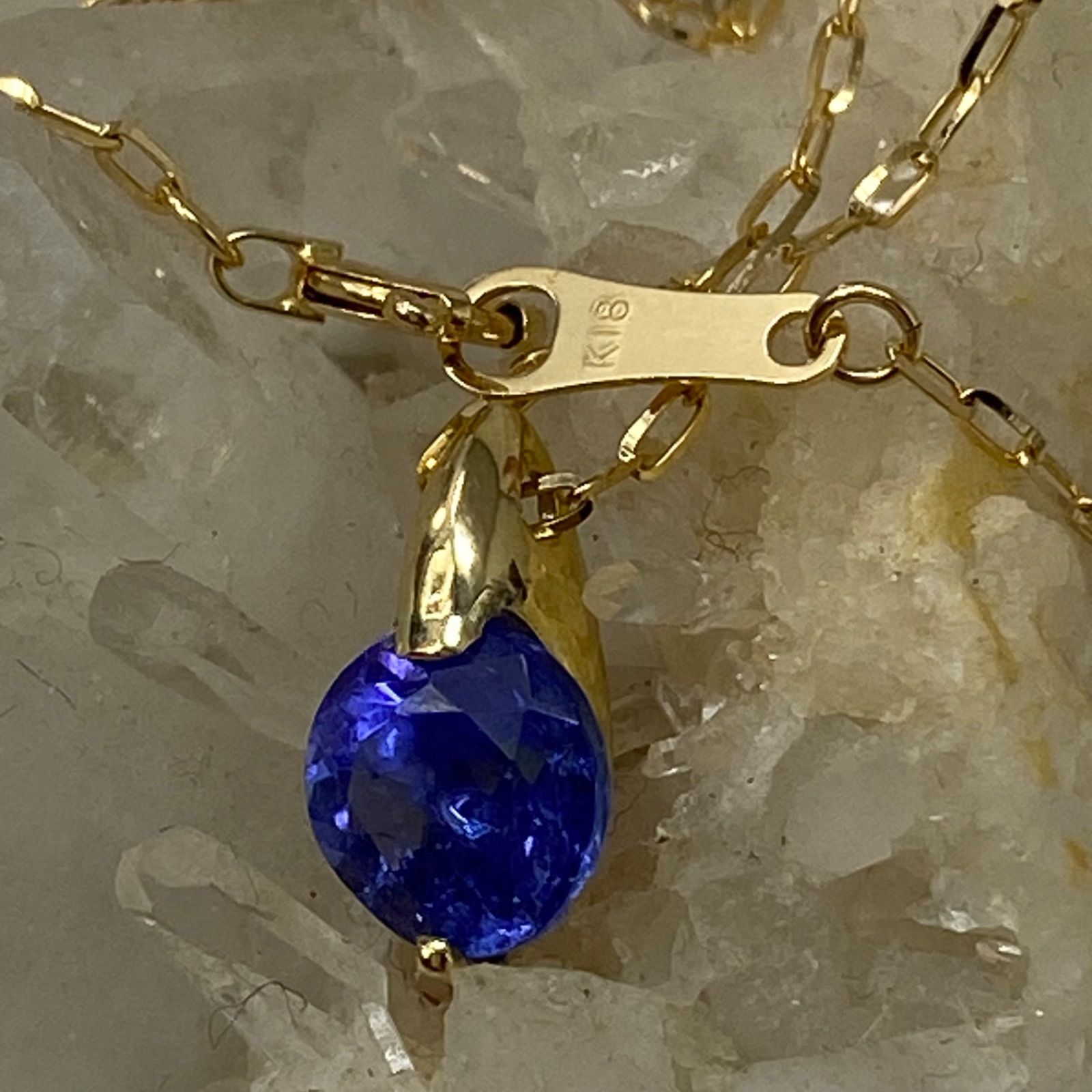 k18YG AU750 18金 天然タンザナイト 1.12ct ペンダントネックレス 