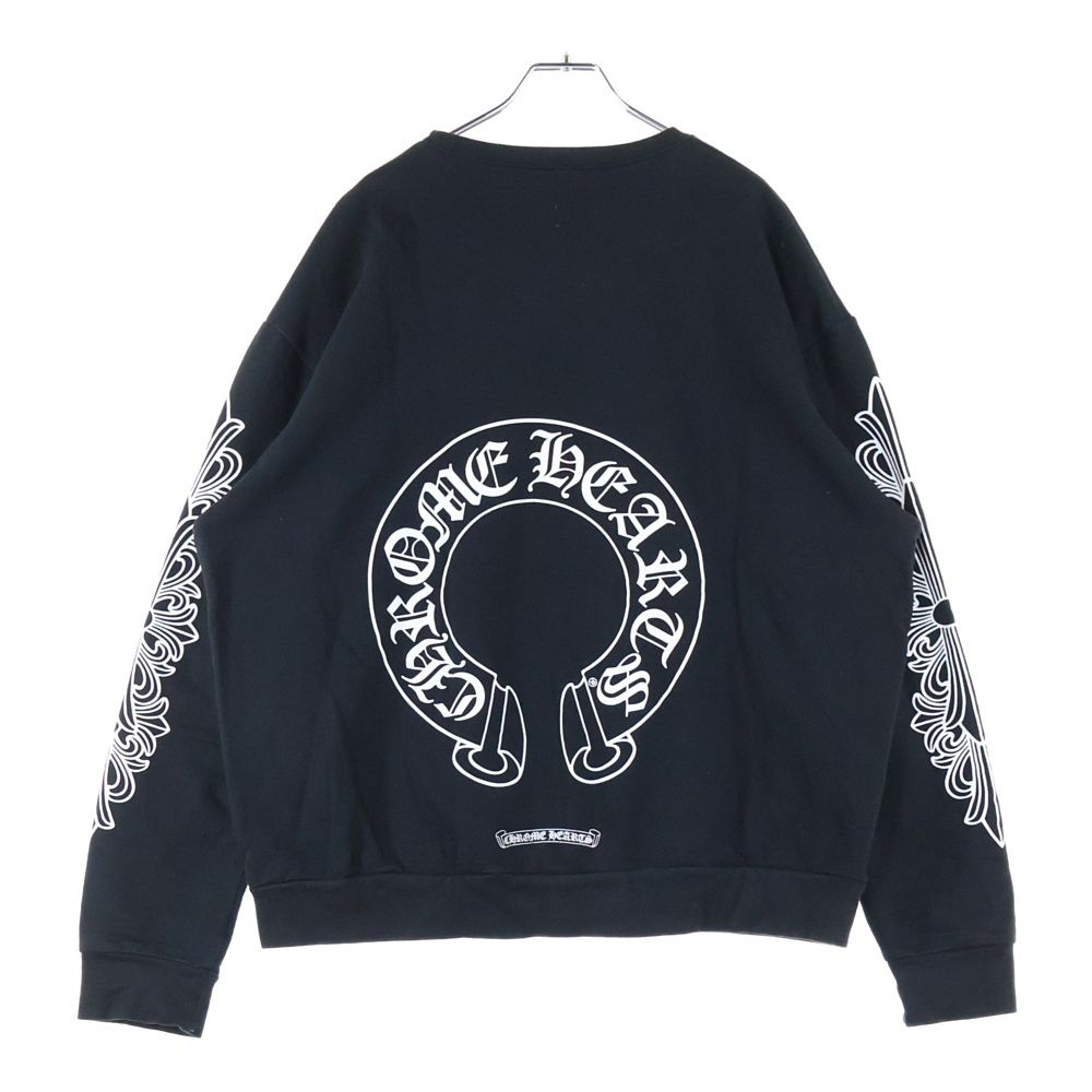 CHROME HEARTS クロムハーツ Horseshoe Crewneck Sweatshirt ホースシュープリント 袖フローラル クルーネックスウェットトレーナー ブラック