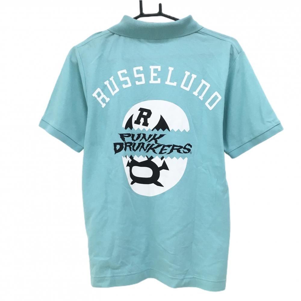 ラッセルノ×PUNK DRUNKERS 半袖ポロシャツ ライトブルー ルチャマスク