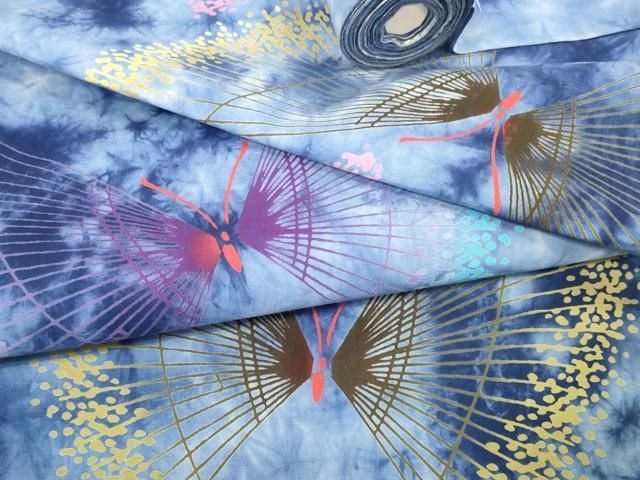 平和屋着物＊夏物 浴衣 反物 着尺 四季の花木染 舞蝶文 綿 ♥ DAAW7491zzz