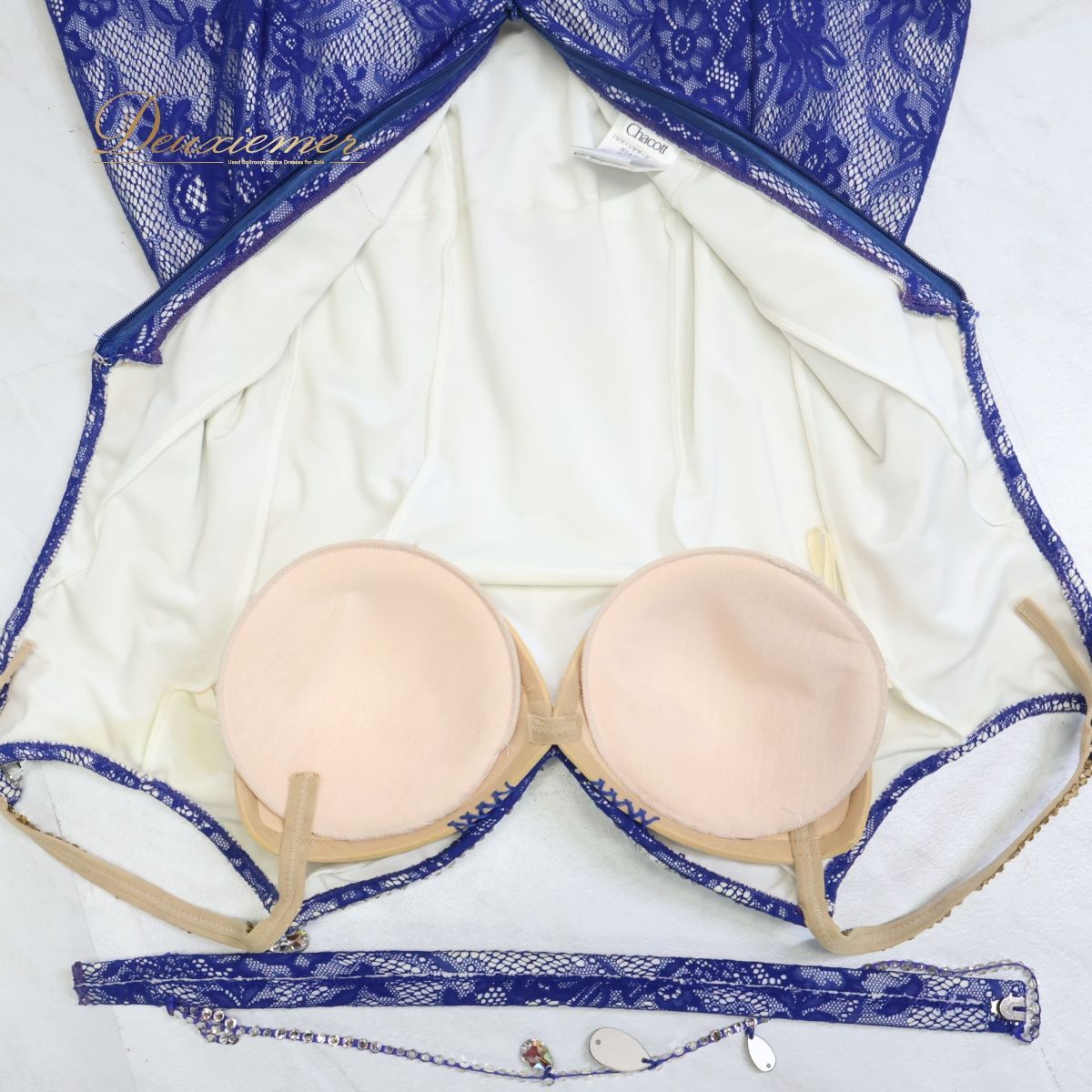 【美品 社交ダンス衣装】ブルー Chacott チャコット ワンピース ドレス 青 フリル レース 高級感 上品 デモ 競技用 ダンス 美品 社交ダンス衣装】ブルー Chacott チャコット ワンピース