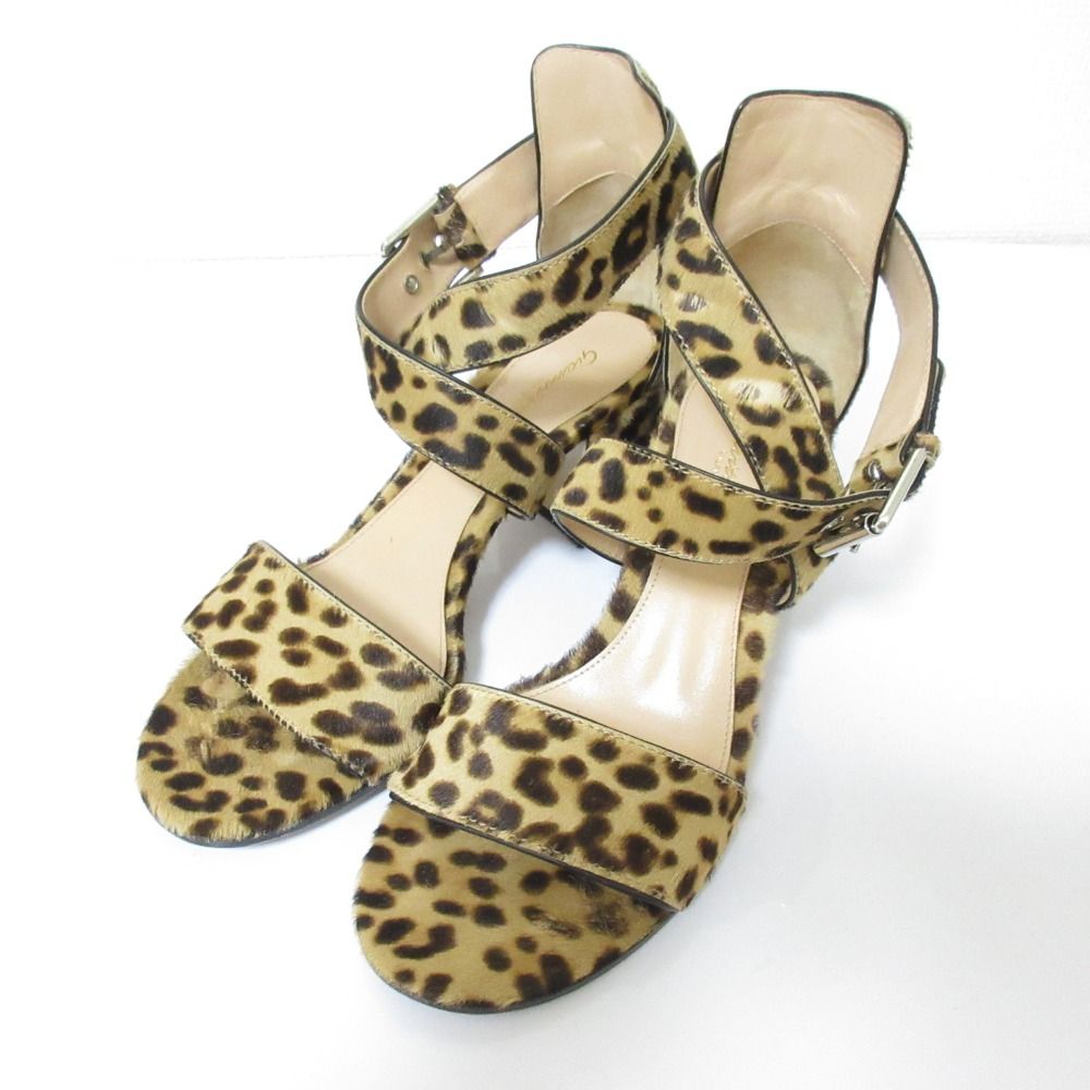 Gianvito Rossi ジャンヴィトロッシ レオパード ハラコ ストラップ チャンキーヒール サンダル サイズ37 24cm キャメル レディース 古着