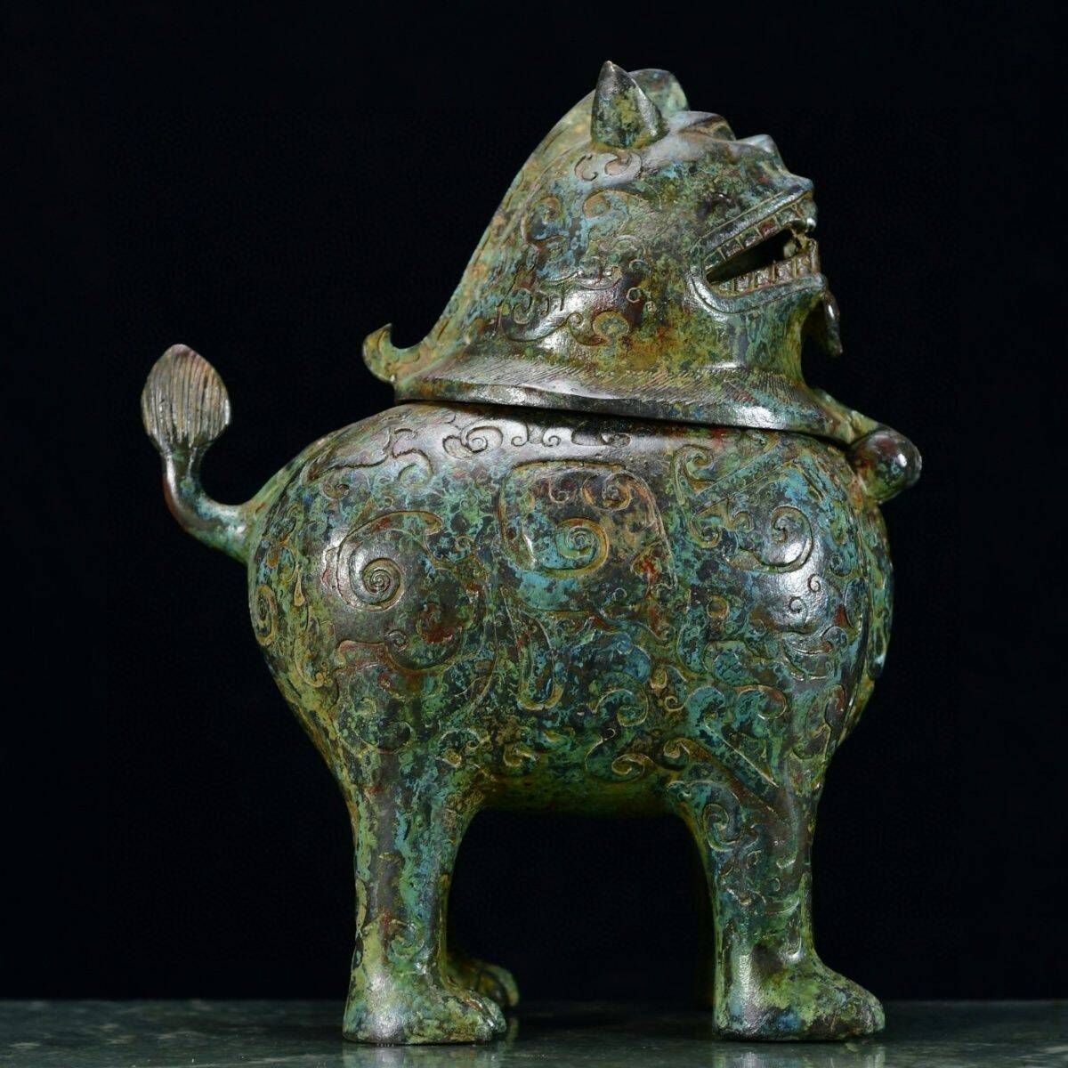 『中国』天然石 青田石 骨董彫刻 アンティーク 獅子鈕蓋爐 大香炉 置物（3） 中国』 天然石 青田石 骨董彫刻 置物 アンティーク 獅子鈕蓋爐