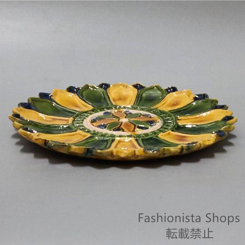 焼物三彩盤唐花口盤 景徳鎮 陶磁器 装飾品 現代工芸品 美術品 置物 新品未使用】焼物三彩盤唐花口盤 景徳鎮 陶磁器 装飾品 現代工芸