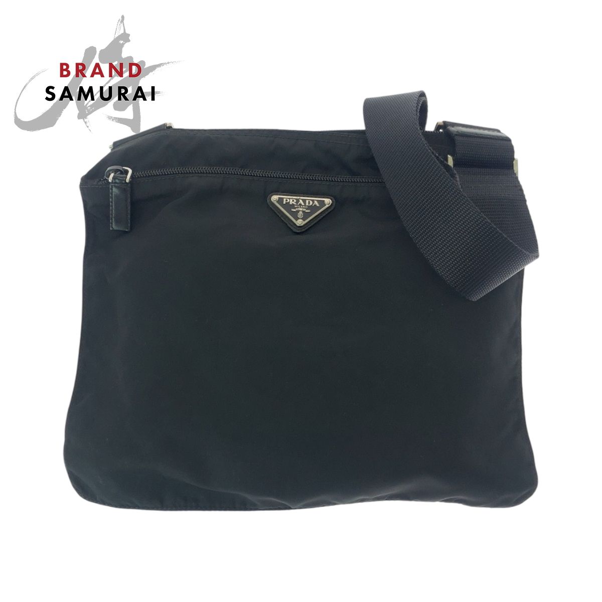 美品 PRADA プラダ テスート 三角ロゴプレート ブラック 黒