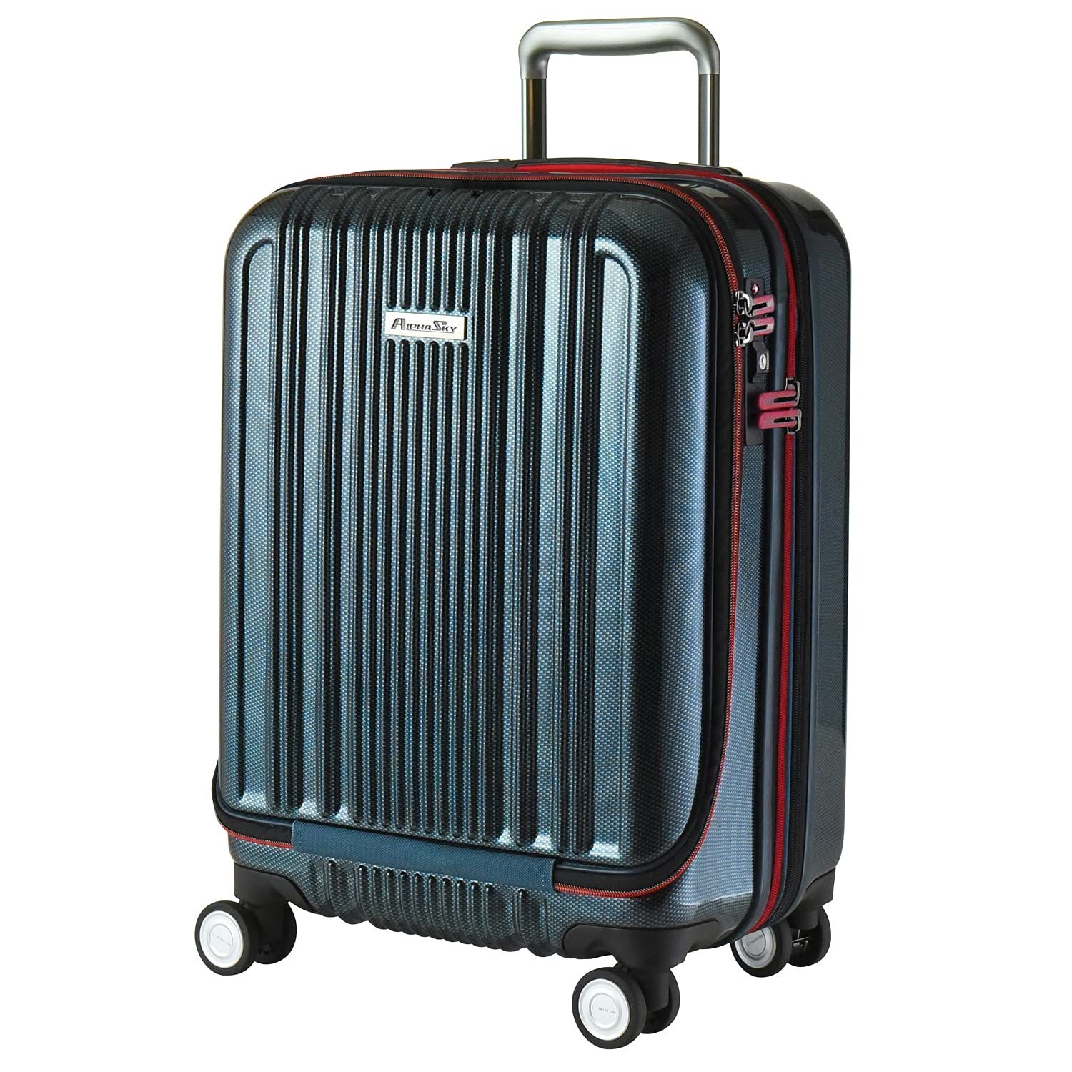 プラスワン ALPHA SKY スーツケース キャリーケース S Mサイズ S サイズ 40～45L 49cm 機内持込 フロントオープン ストッパー HINOMOTO 静音キャスター 拡張機能 999-49SPEX peacock CARBO