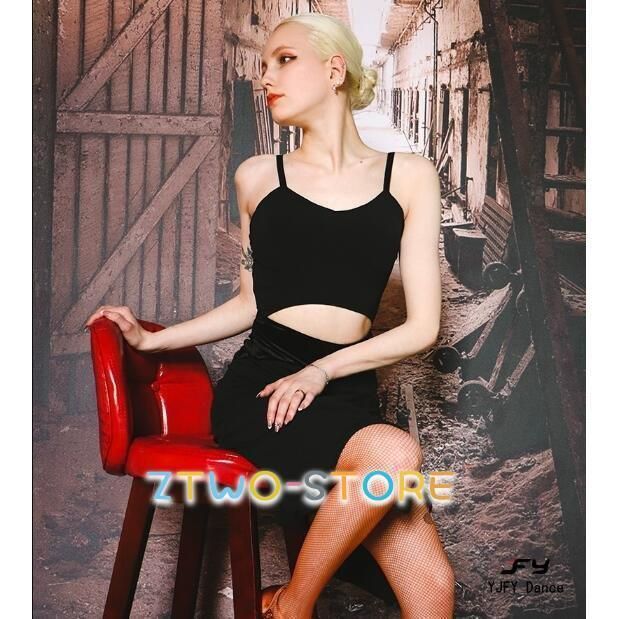 B1458【タカダンス】黒/ビーズ/アシメ/ワンピ/ラテンドレス☆社交ダンス